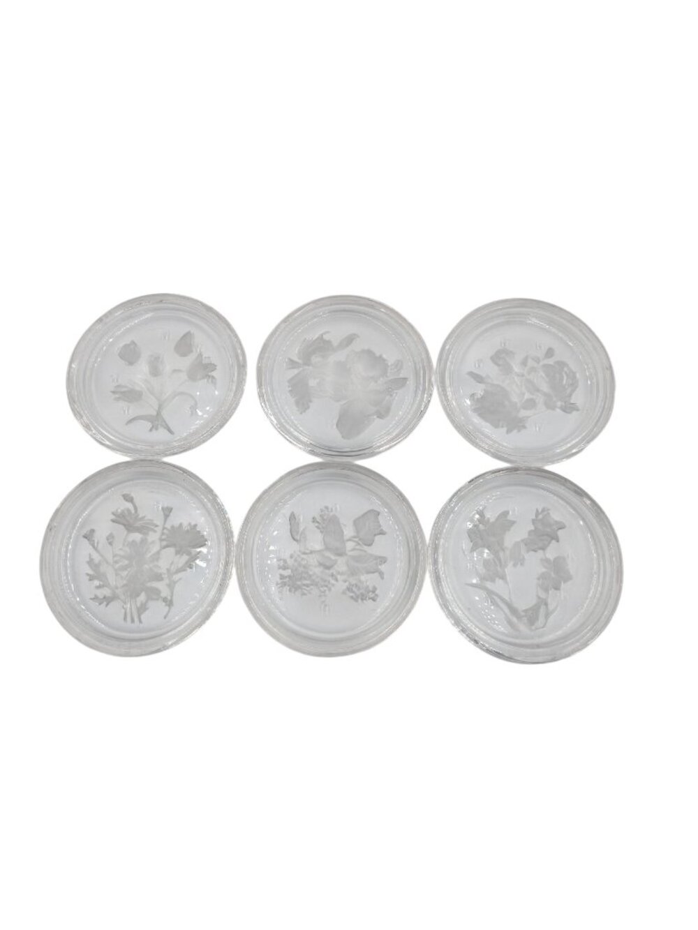 Vintage Val St Lambert Crystal Floral Etched Coasters Set of 6 Signed Belgium